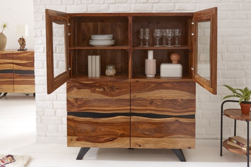 Vitrine design en bois massif coloris naturel