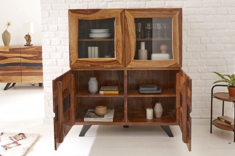 Vitrine design en bois massif coloris naturel