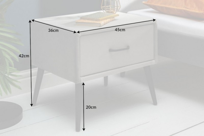 Table de chevet en velours coloris gris argenté