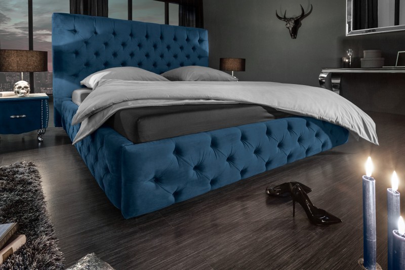 Lit 160 x 200 cm design baroque coloris bleu foncé Lit 160 x 200 cm design baroque coloris bleu foncé