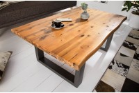 Table basse moderne coloris naturel en bois massif et métal