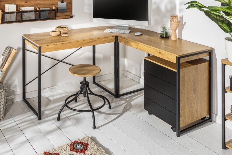 Bureau d'angle design industriel coloris chêne