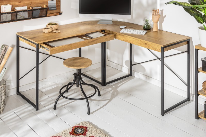 Bureau d'angle design industriel coloris chêne