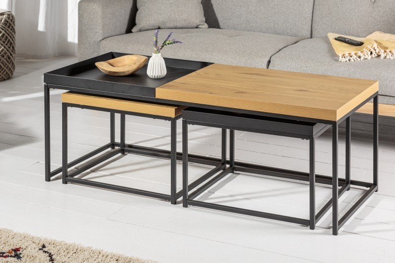 Ensemble de 3 tables basses coloris noir et chêne