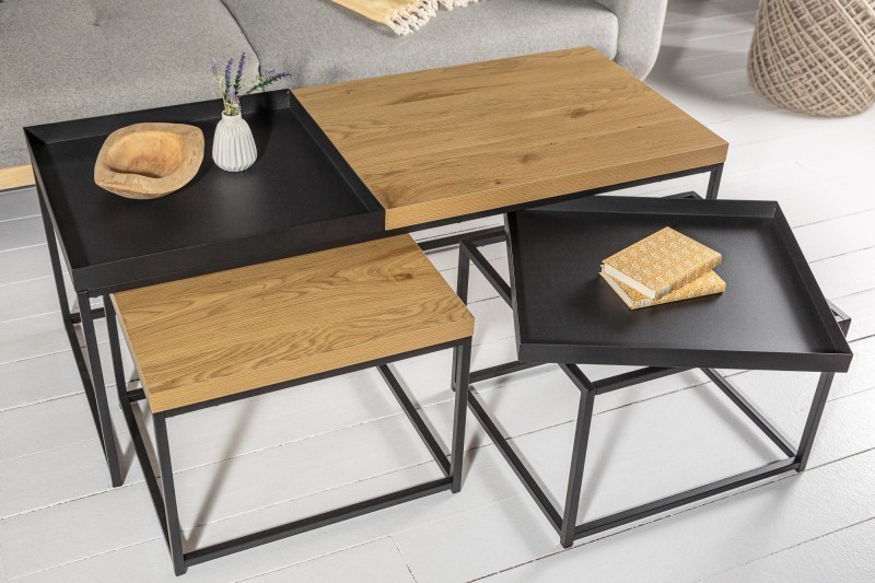 Ensemble de 3 tables basses coloris noir et chêne