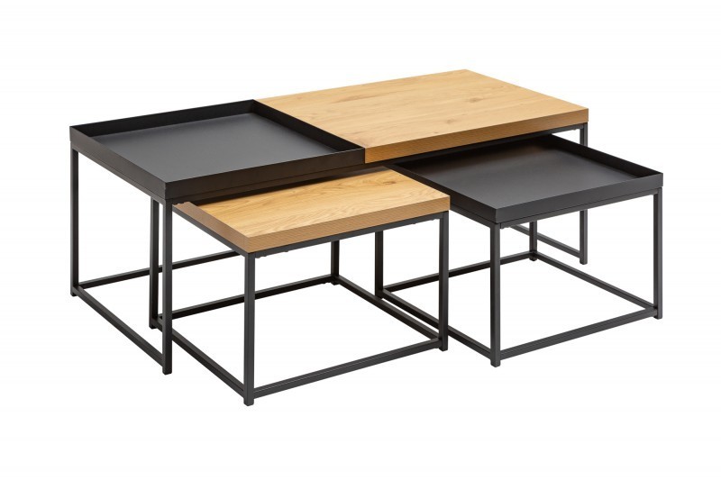 Ensemble de 3 tables basses coloris noir et chêne