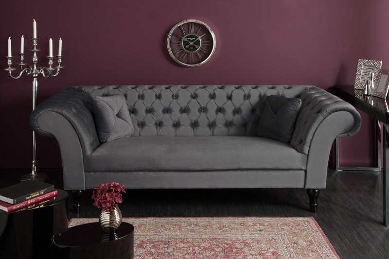 Canapé 230cm design capitonné coloris gris