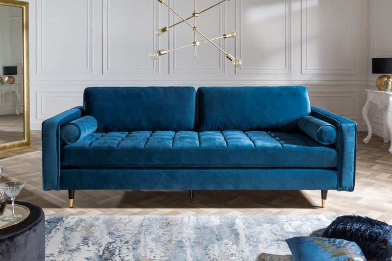 Canapé 225cm en velours coloris bleu aqua