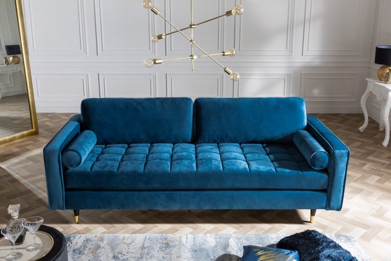 Canapé 225cm en velours coloris bleu aqua