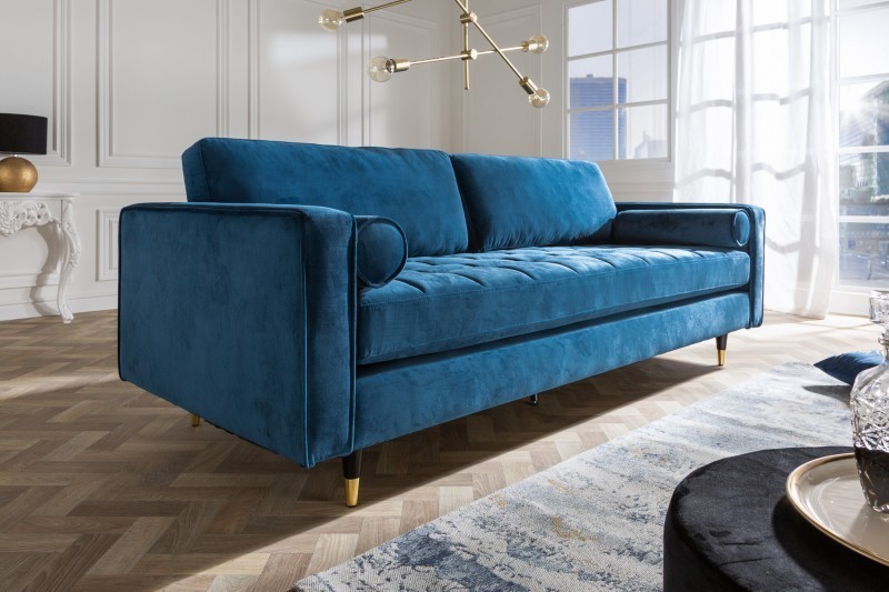 Canapé 225cm en velours coloris bleu aqua