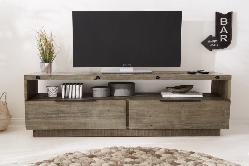 Meuble TV 150cm en bois massif coloris gris