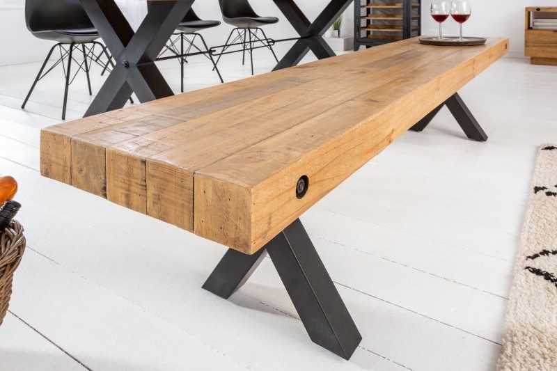 Banc de 200cm en bois massif design industriel
