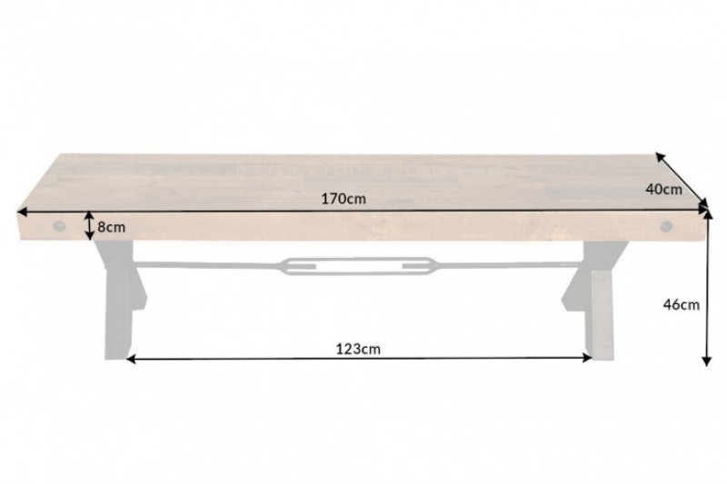 Banc de 200cm en bois massif design industriel