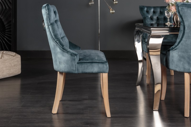 Chaise de table à manger en velours coloris pétrole