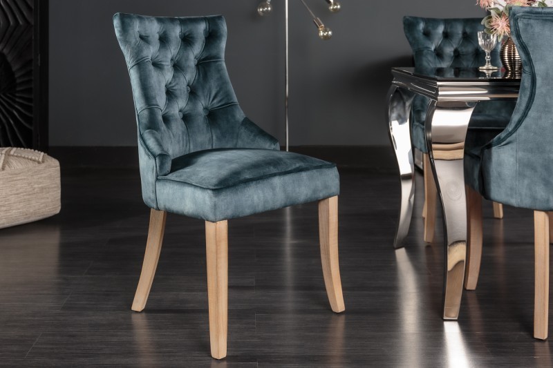 Chaise de table à manger en velours coloris pétrole