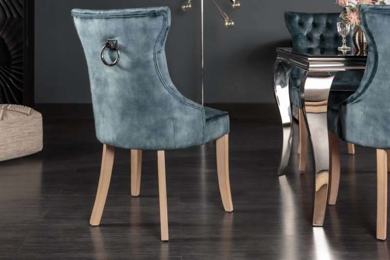 Chaise de table à manger en velours coloris pétrole