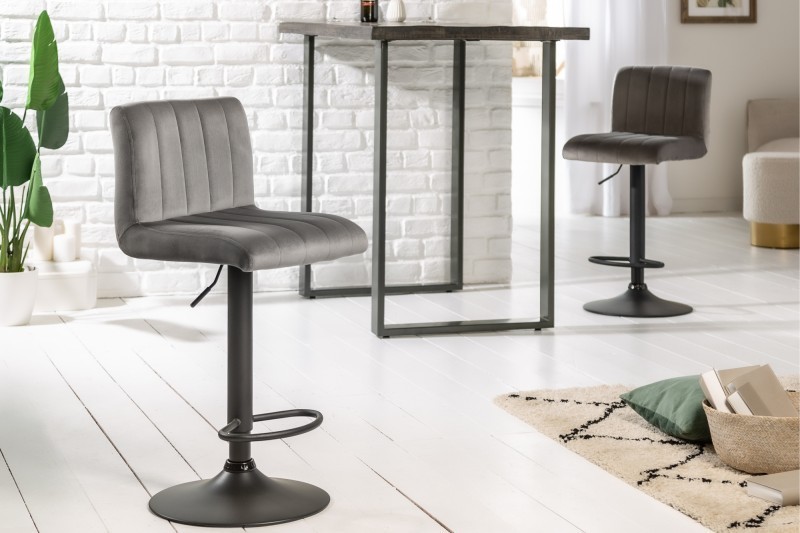 Tabouret de bar en velours coloris gris