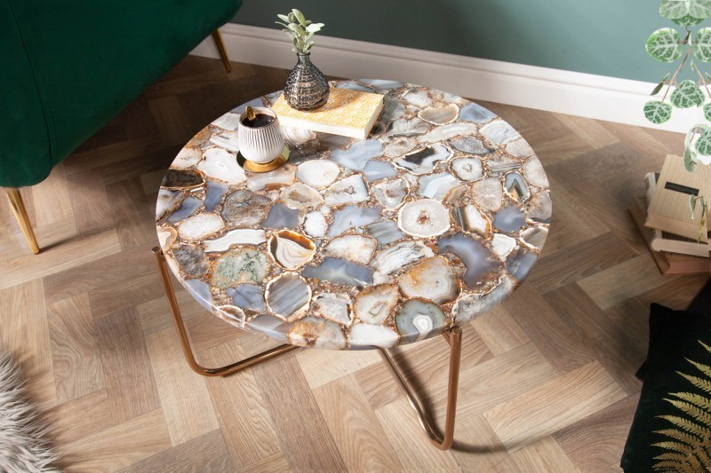 Table basse en agate coloris bleu et doré