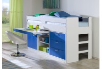 Bureau sous un lit mi hauteur coloris blanc / bleu