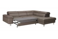 Canapé relax d'angle gauche convertible avec rangement en simili cuir brun