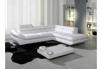 Canapé relax d'angle gauche convertible avec rangement en simili cuir blanc