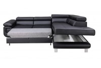 Canapé relax d'angle gauche convertible avec rangement en simili cuir noir